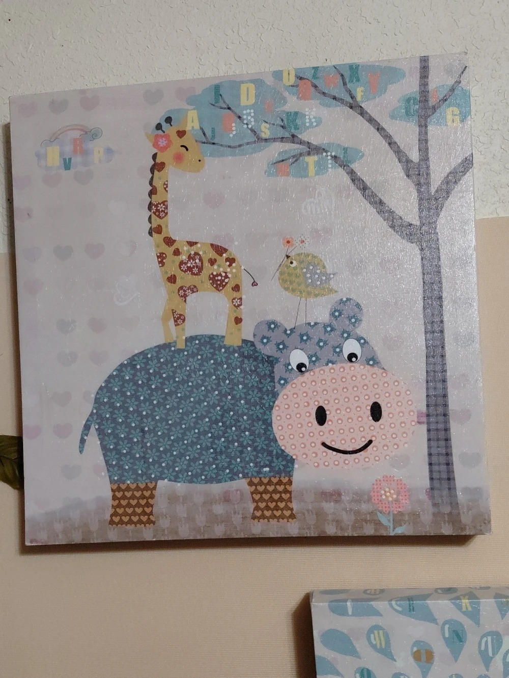 Animal Nursery Wall Art Set in Blue & Pink